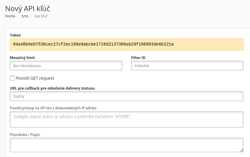 Vytvorenie API kľúča